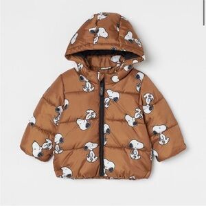 Adorable Snoopy Brown Kids Puffer Jacket with Snoopy Print size 9 months